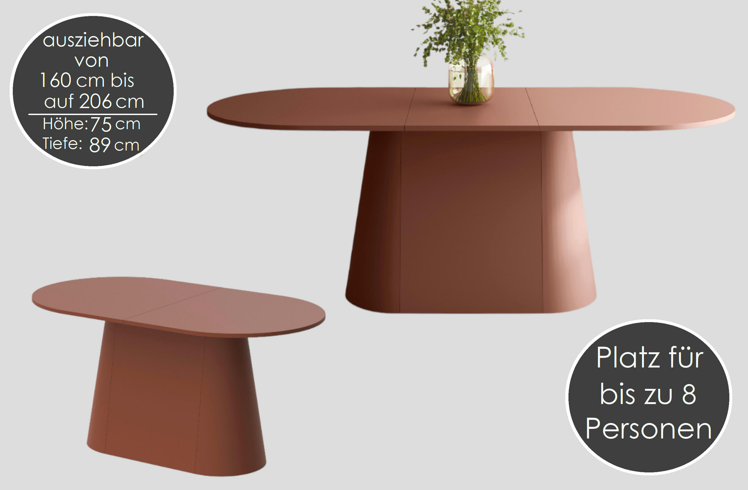 ESSTISCH oval Beige matt ausziehbar 160-206 cm - Beige, Holzwerkstoff (89/160/75cm) - designimpex