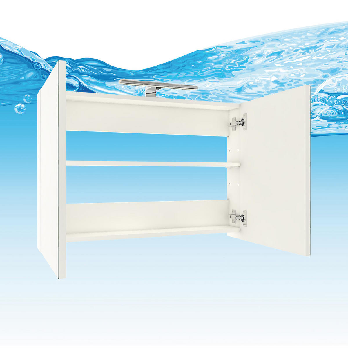 BADMÖBEL Set Gently 3 V2-L Weiß Badezimmermöbel Badspiegel Waschtisch 80 cm mit 1x 5W LED-Strahler - Weiß, Glas/Kunststoff (46/40/80cm) - AcquaVapore by Sandra Jentho