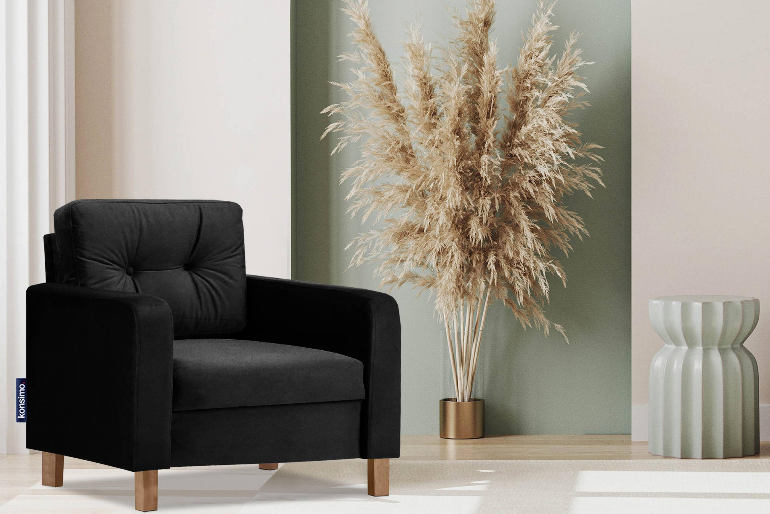 Thumbnail - Konsimo® Sessel, Graphit, Textil, 80x75x75 cm, Wohnzimmer, Sessel, Polstersessel