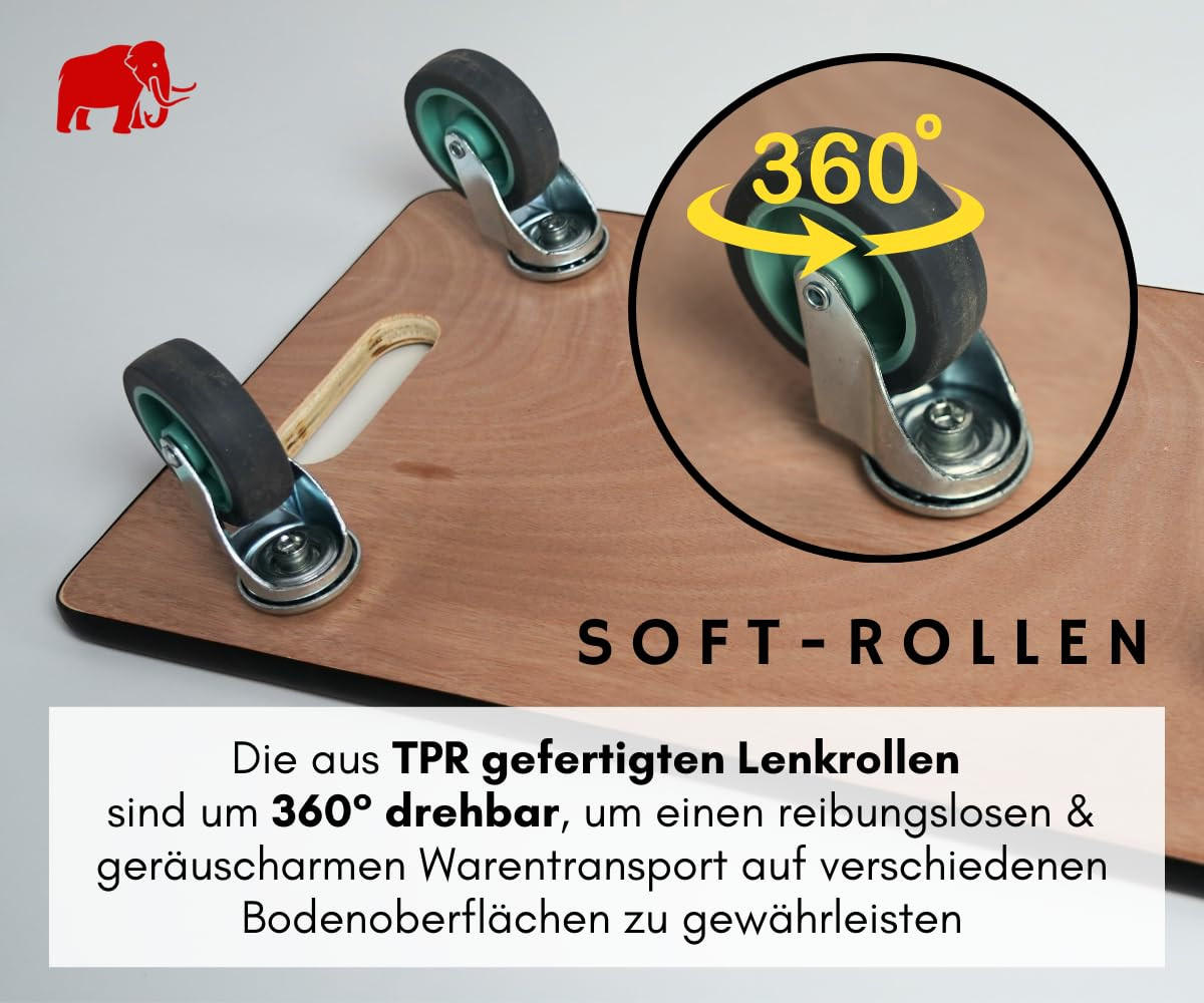 TRANSPORTROLLER mit 4 Rollen 11,5x30x60 cm Traglast 200kg Sperrholzplatte Braun 2 Stück - Braun, Holzwerkstoff (60/30/11.5cm) - PROREGAL