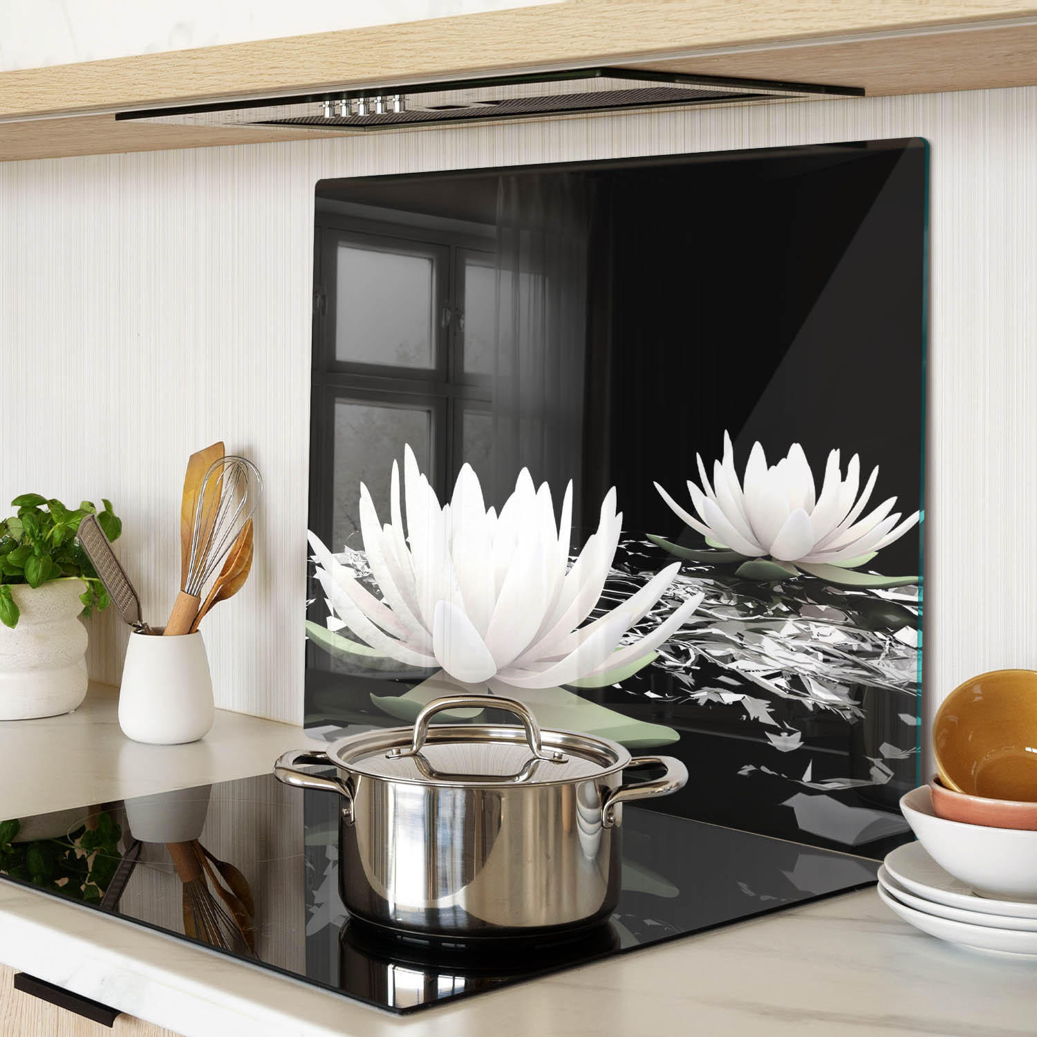 GLASPLATTE 60x52 cm Seerosen - Weiß, Glas (60/0.4/52cm) - TULUP