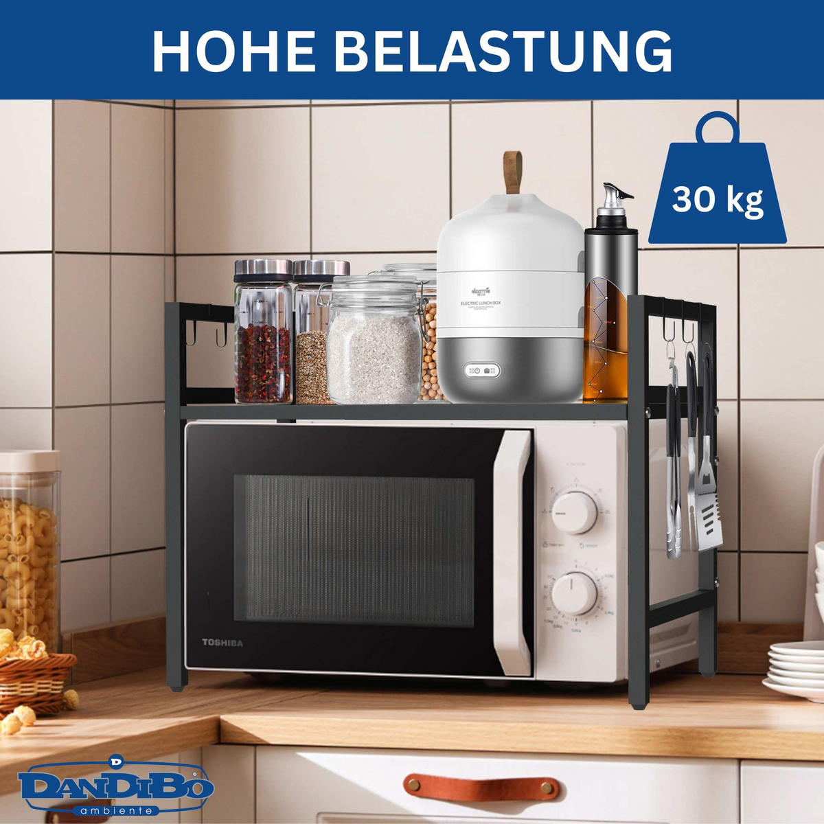 MIRKOWELLENREGAL Verstellbar 40 - 64 cm Metall - Schwarz, Metall (64/46/36cm) - DanDiBo
