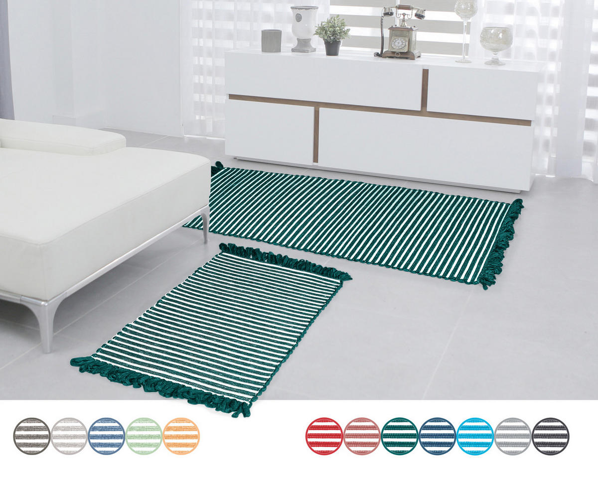 HANDGEWEBTER Läufer 60x120 cm Smaragd - Smaragdgrün, Naturmaterialien/Textil (60/120cm) - Lashuma
