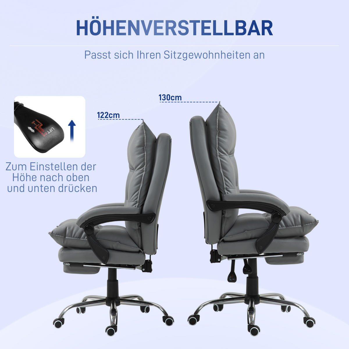 BÜROSTUHL mit Liegefunktion, ergonomisch Schreibtischstuhl Drehstuhl Dunkelgrau - Dunkelgrau, Kunststoff (72/130/66cm) - Vinsetto