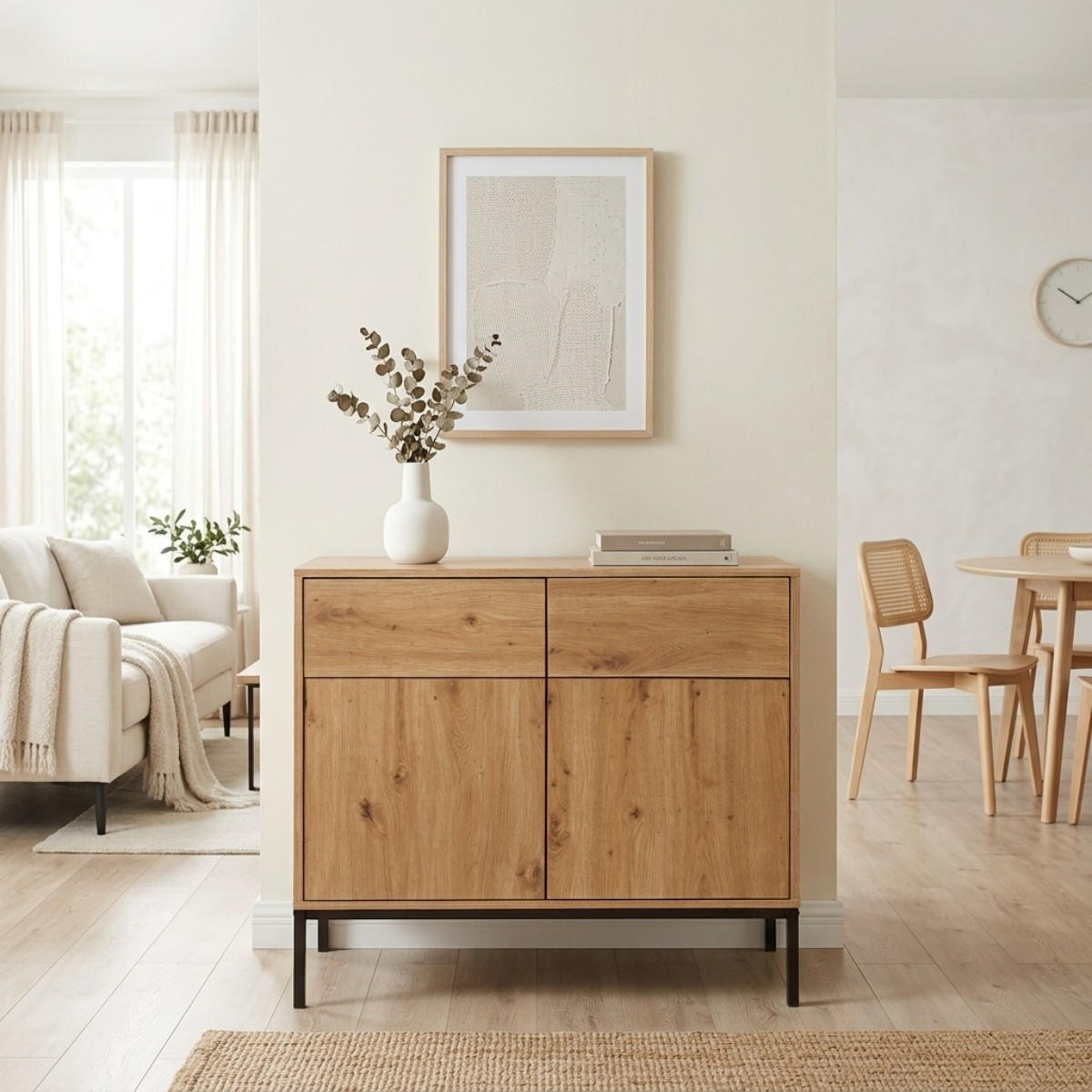 KOMMODE 2 Türen2 SchubladenEichendekor 40/80/90 cm - Eichefarben, Holzwerkstoff (90/80/12.5cm) - Calicosy