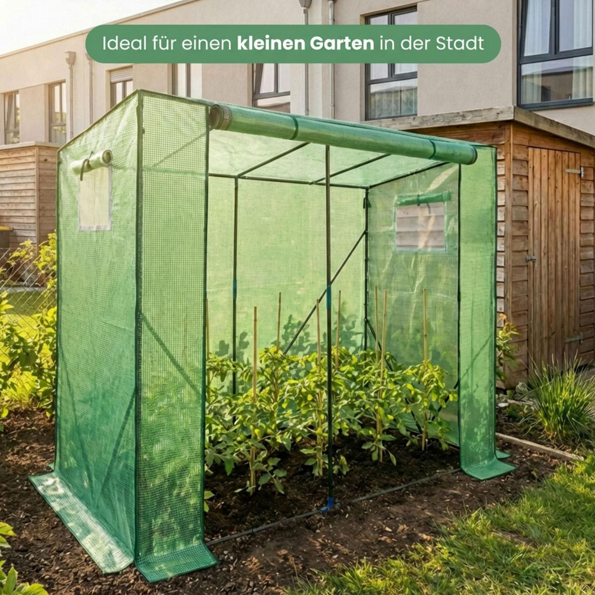 GEWÄCHSHAUS in Hausform, Grün, 202x80x170 cm - Grün, Metall (202/170/80cm) - Akord