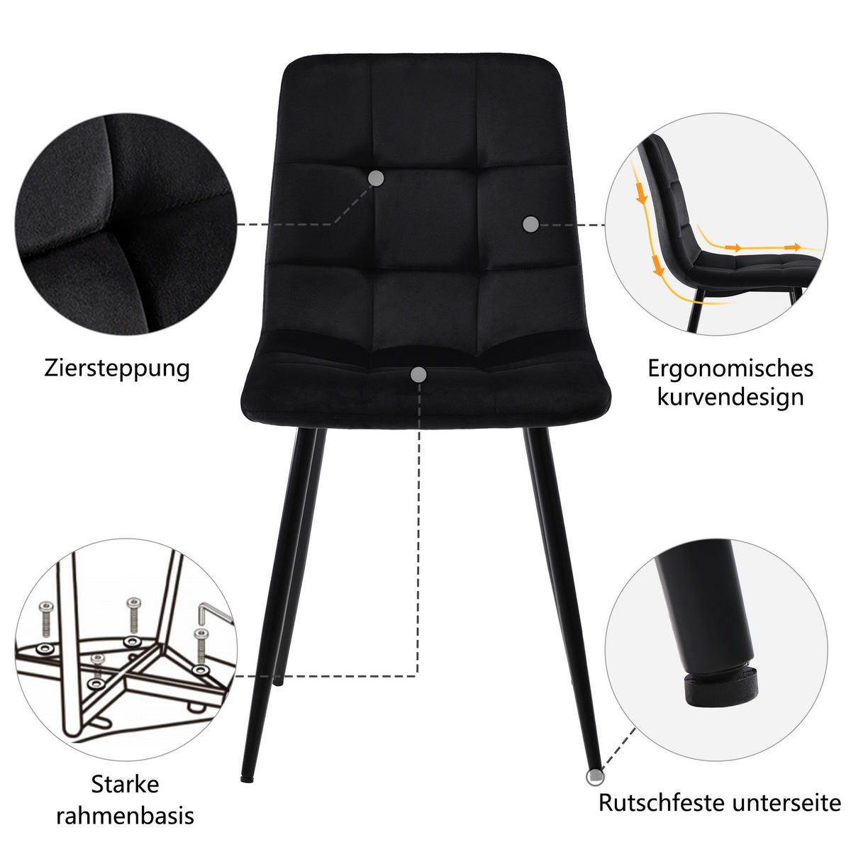 ESSGRUPPE 9-tlg. ausziehbar 140-179,5 x 80 cm Black/White - Schwarz, Metall (80/75.5/179.5cm) - Meubliv
