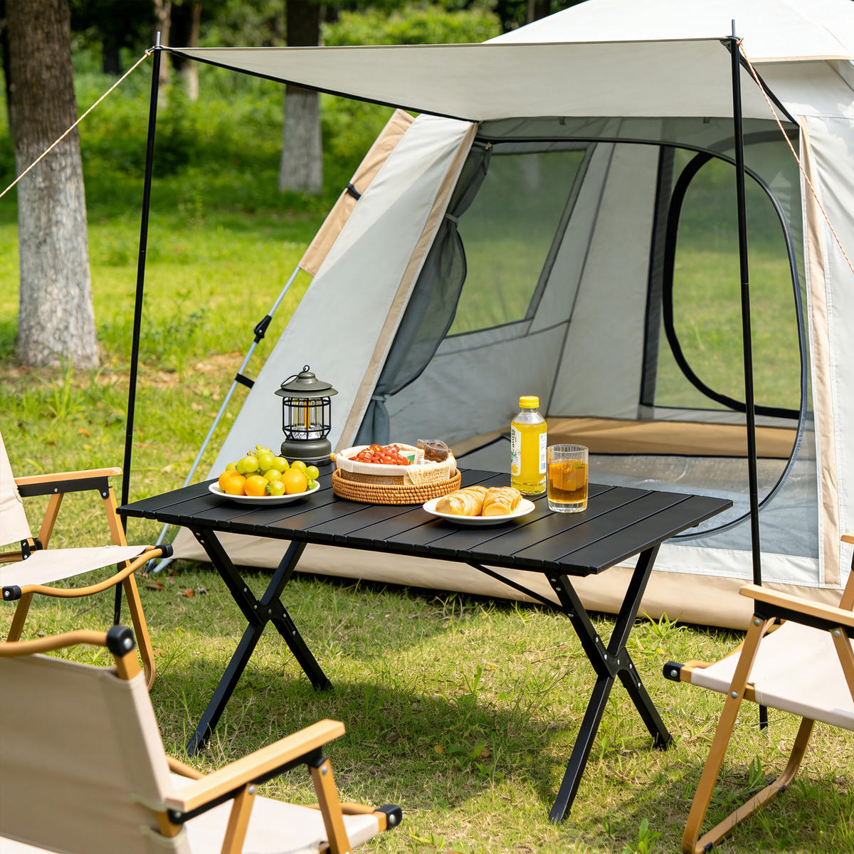 CAMPINGTISCH - Schwarz, Kunststoff/Metall (60/90/44cm) - Relaxdays