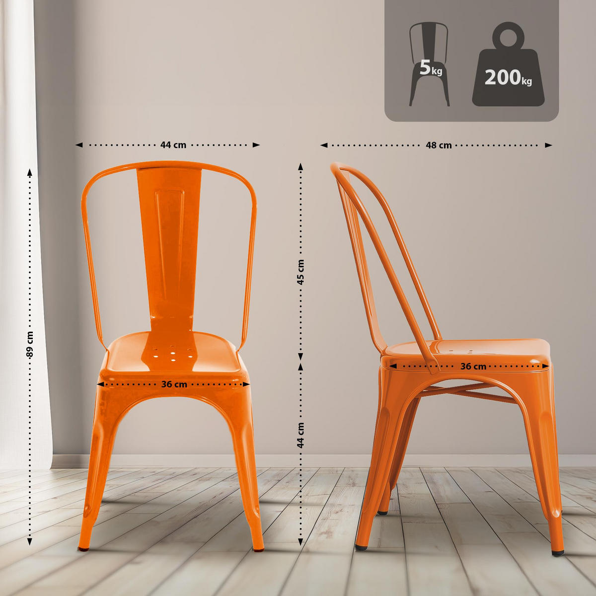 BESUCHERSTUHL 4er Set Metall orange - Orange, Metall (44/89/48cm) - CLP