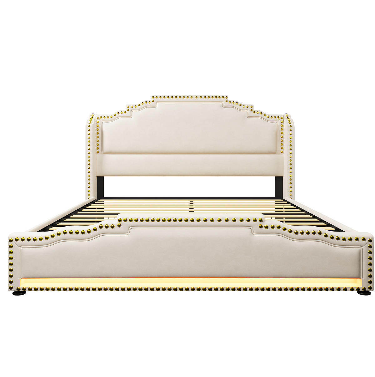 POLSTERBETT mit 4 Schubladen und LED 140x200 cm Samt Beige - Beige, Metall (140/200cm) - Meubliv