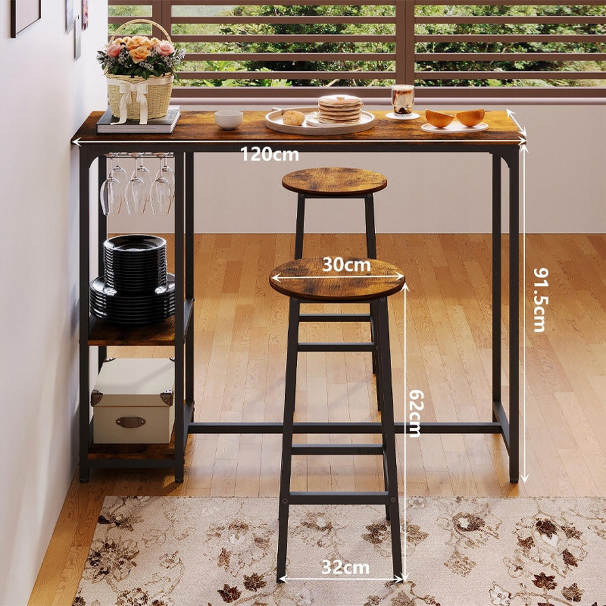 TISCH- und Barhocker-Set, Braun, 40 x 120 x 91 cm - Braun, Holzwerkstoff (120/91/40cm)