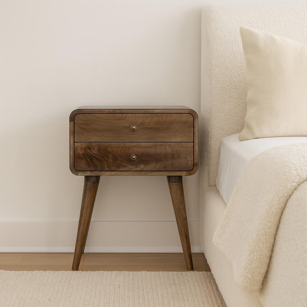 NACHTTISCH Grau gewaschenes Finish, 2 Schubladen, Grau und Braun - Graubraun/Braun, Holz (35/55/45cm) - Artisan Furniture