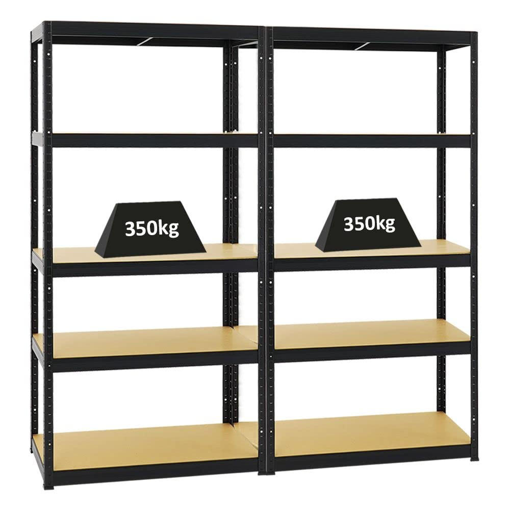 SCHWERLASTREGAL Slim Elephant S 2er-Set mit 2x 180x90x45 cm 5 Ebenen Fachlast 350 kg Schwarz - Schwarz, Metall (180/180/45cm) - PROREGAL