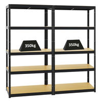 SCHWERLASTREGAL Slim Elephant S 2er-Set mit 2x 180x90x45 cm 5 Ebenen Fachlast 350 kg Schwarz - Schwarz, Metall (180/180/45cm) - PROREGAL