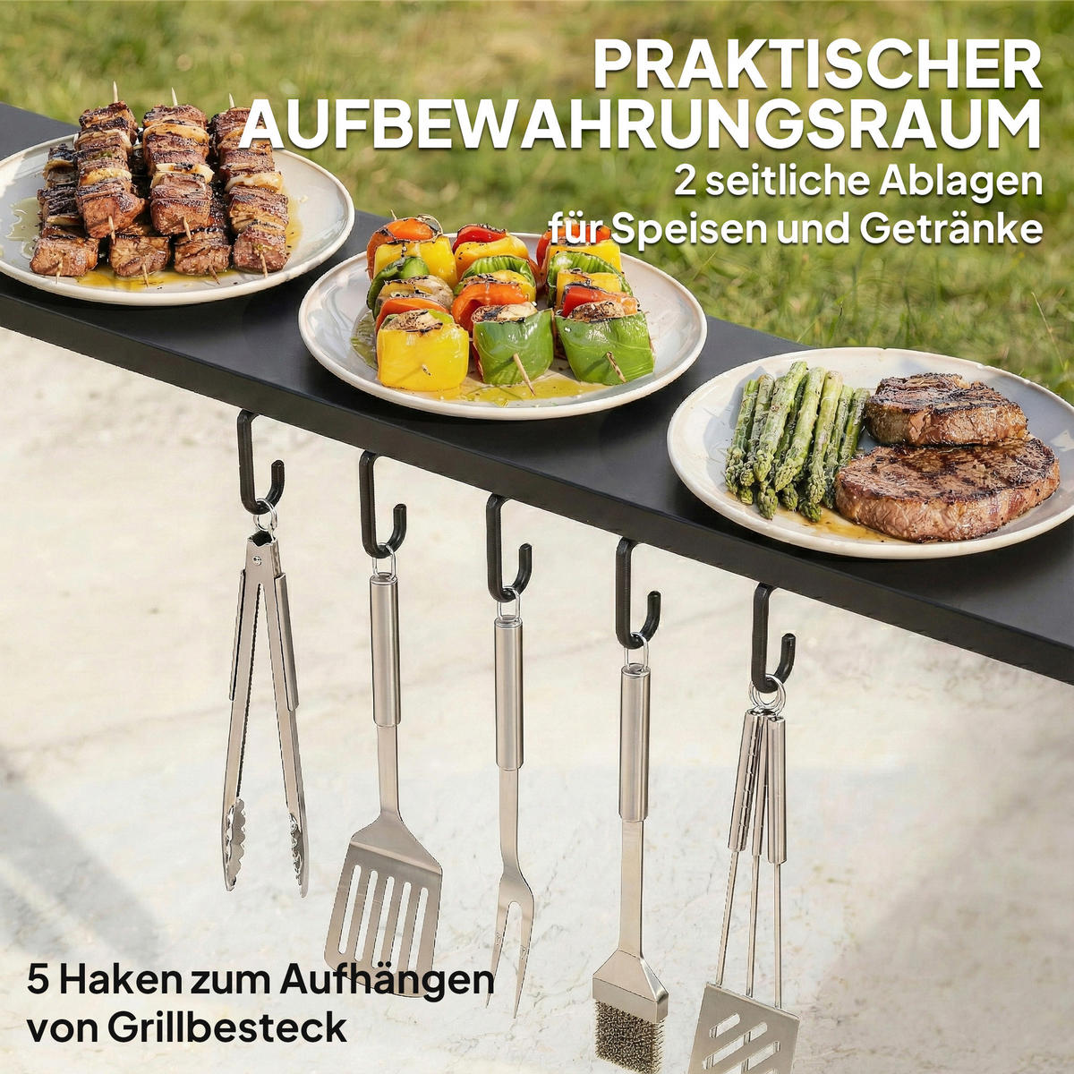 GRILLPAVILLON mit Ablage und Haken Dunkelgrau - Schwarz, Metall (156/248/252cm) - Outsunny