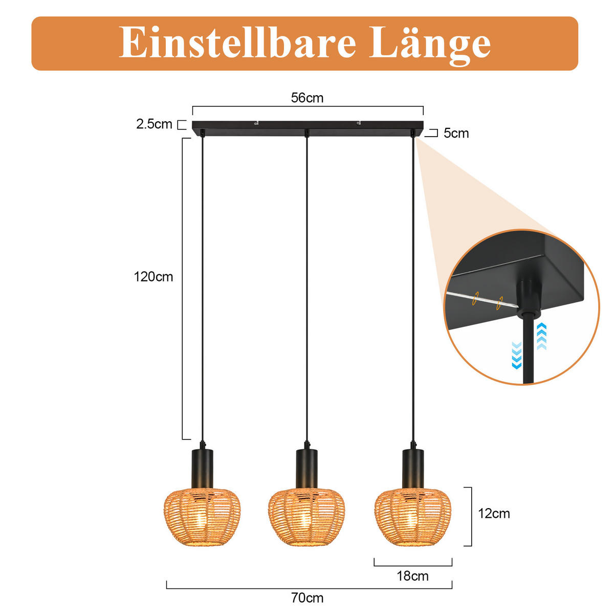 PENDELLEUCHTE Celeste 70/56/120 cm - Braun, Metall (70/56/120cm) - ZMH