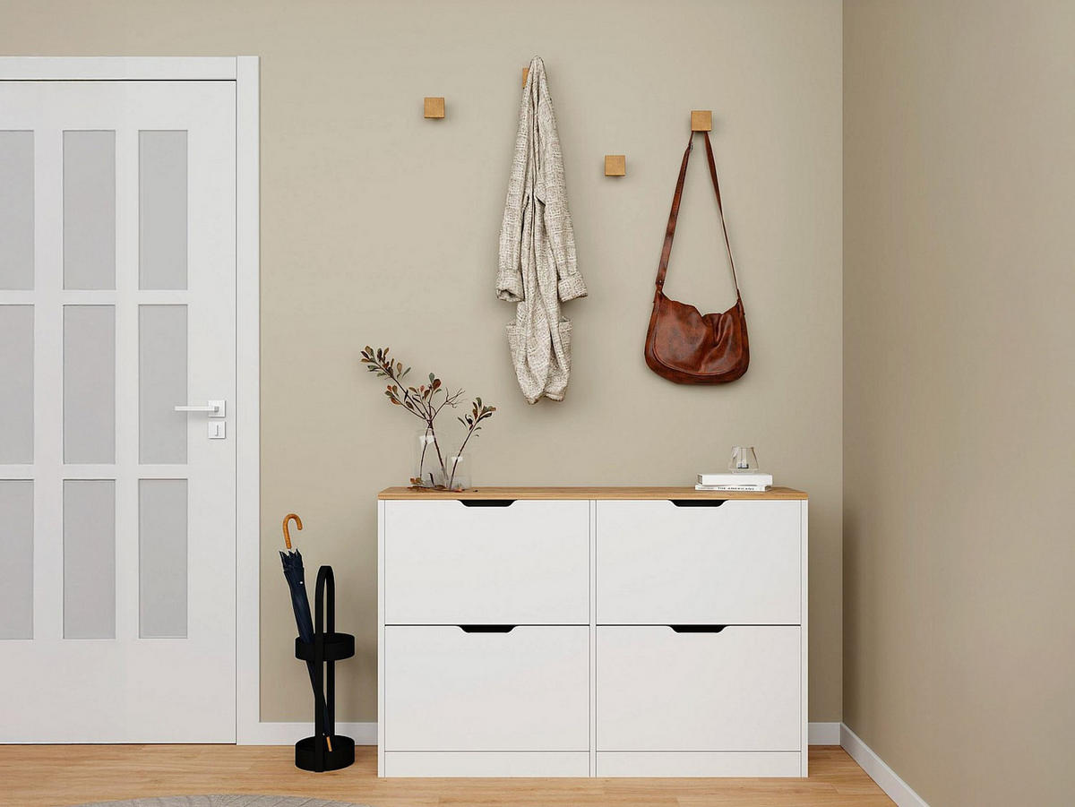 SCHUHSCHRANK - 120.5 cm x 30 cm - holz - naturfarben hell, weiß Lotula - Weiß, Holz (120.5/79.2/30cm) - Vente-Unique