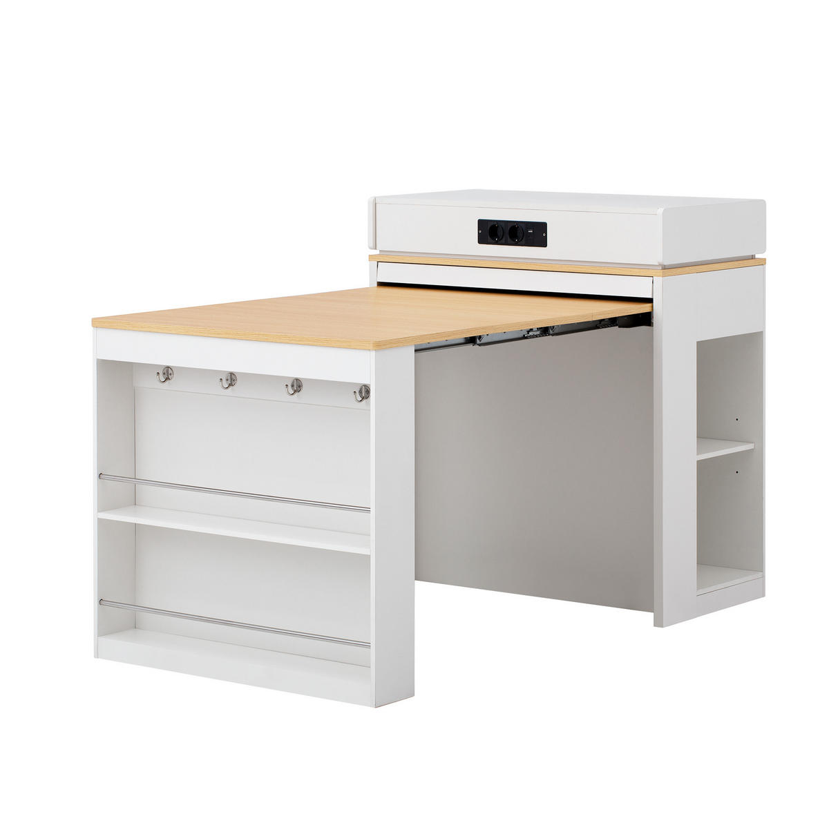 KÜCHENINSEL 83/46-146,5/96 cm aus MDF und Glas mit ausziehbarer Tischplatte Weiß - Weiß, Holzwerkstoff (83/96/46cm) - Modenvie