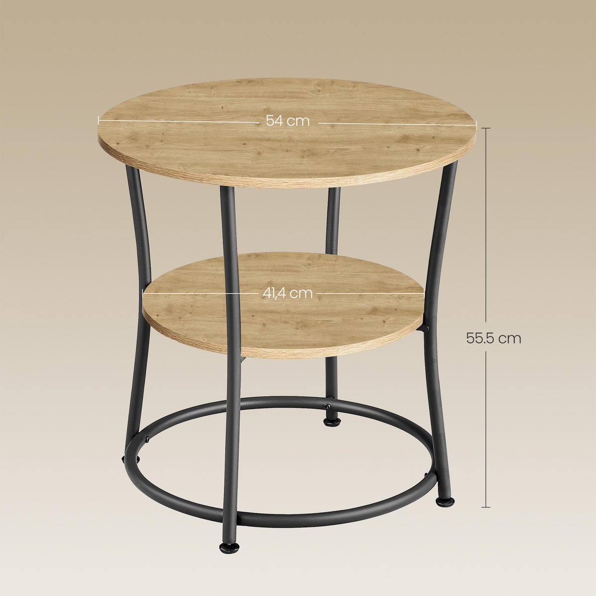 BEISTELLTISCH Schwarz 54x54 cm artisan Verstellbare Füße - Schwarz, Metall (54/54/55.5cm)