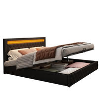 POLSTERBETT 140/200 cm schwarz aus PU mit Bettkasten und LED-Beleuchtung - Schwarz, Kunststoff (140/200cm) - OKMYHOME