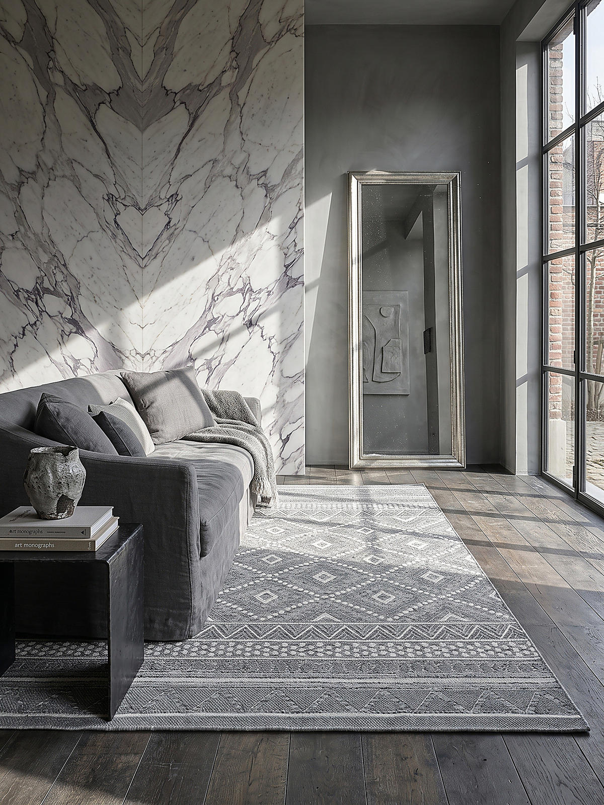 TEPPICH Flachgewebe ESERA Ethno-Rauten Polypropylen Grau 140 x 200 cm - Grau, Textil (140/200cm) - KADIMA DESIGN