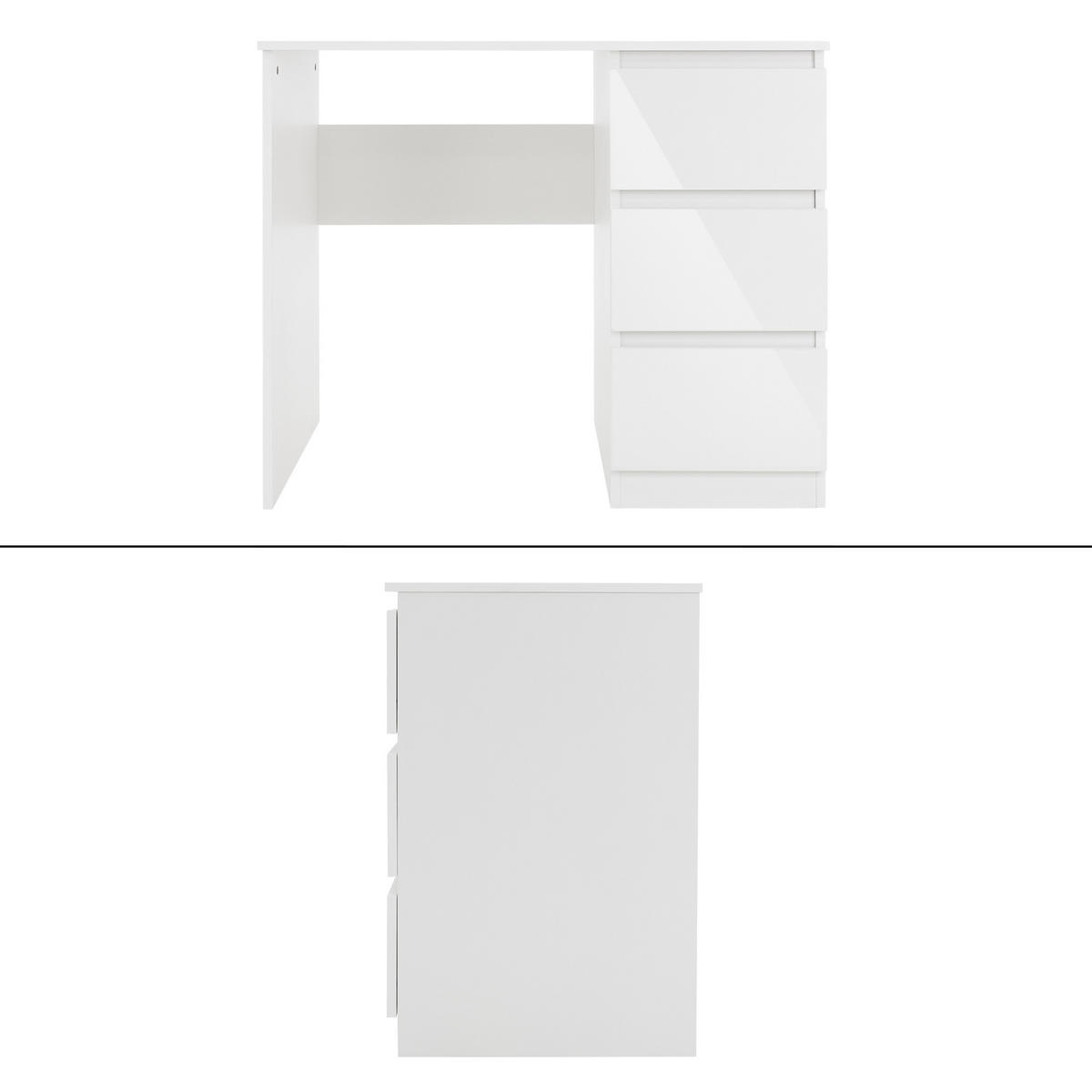 SCHREIBTISCH mit Unterschrank - Weiß Hochglanz, Holzwerkstoff (90/50/76cm) - ML-DESIGN