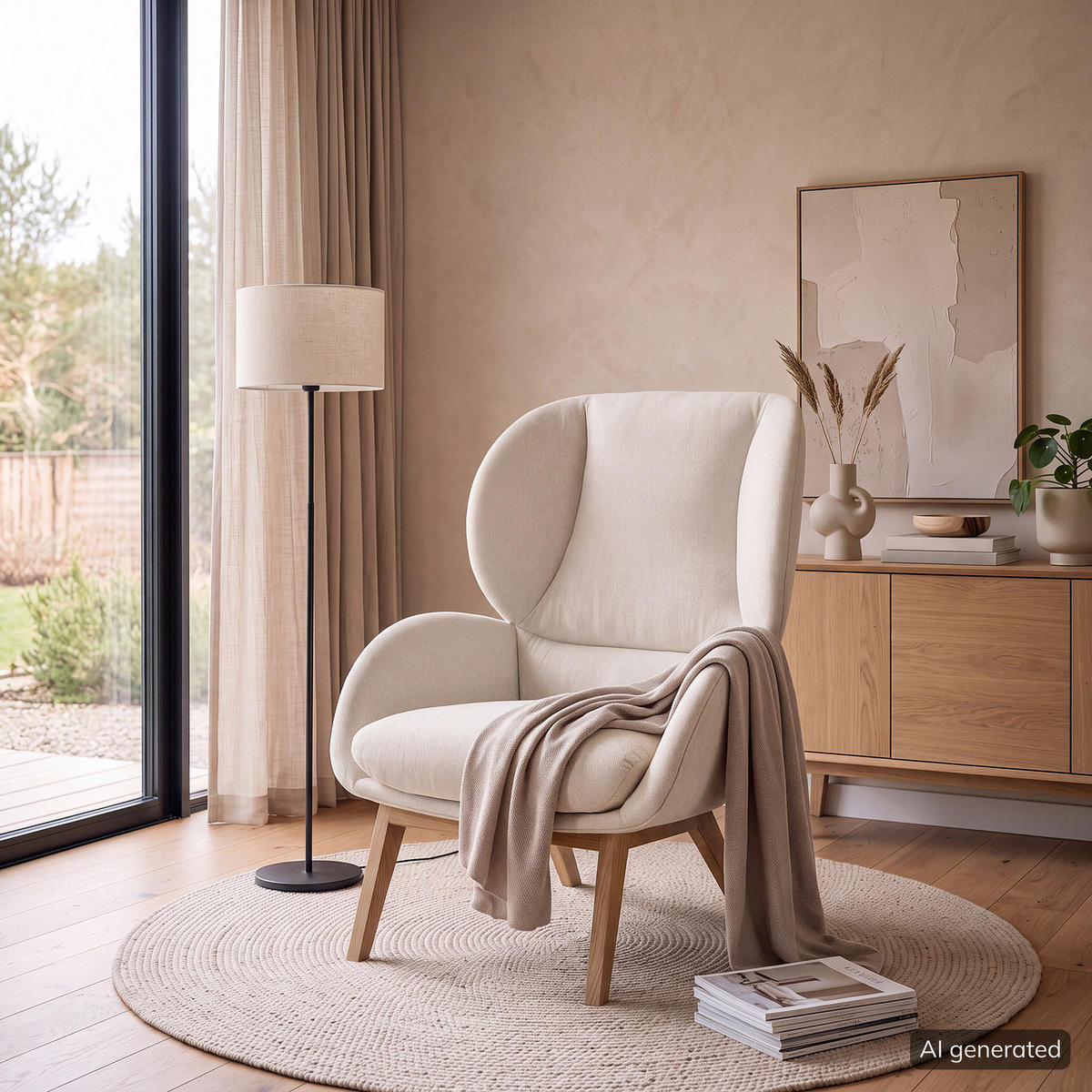 SESSEL - Eichefarben/Beige, Eichenholz/Holz (82/102/90cm) - home24