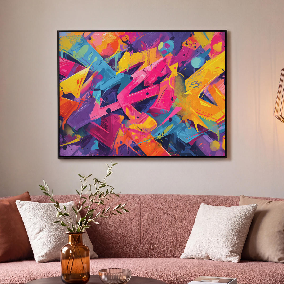 LEINWAND Bilder mit Rahmen - Abstrakt - Formen - Farbenfroh - 100x70 - Magenta, Textil (100/70cm) - MuchoWow