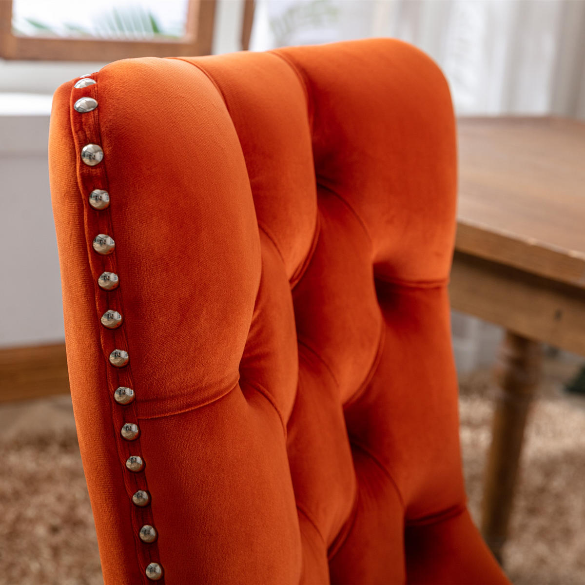 ESSZIMMERSTUHL 2er-Set aus Samt mit Nagelkopfbesatz, Orange - Orange, Textil (65/95/50cm)