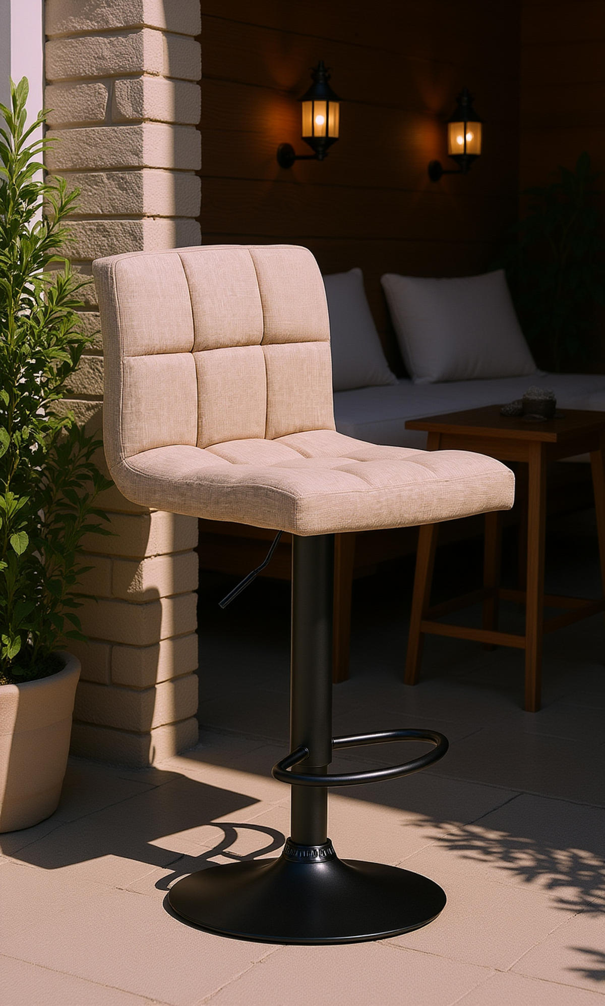 BARHOCKER 2er Set Cala Stoff schwarz creme - Creme/Schwarz, Textil/Metall (46/114/47cm) - TPFLiving