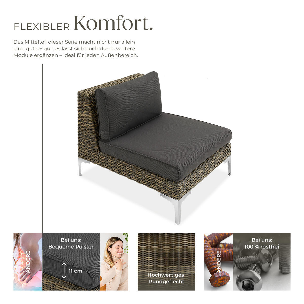 GARTEN-LOUNGE-SET Villanova,69 x 89 x 72 cm,anthrazit-meliert - Anthrazit, Kunststoff - tectake