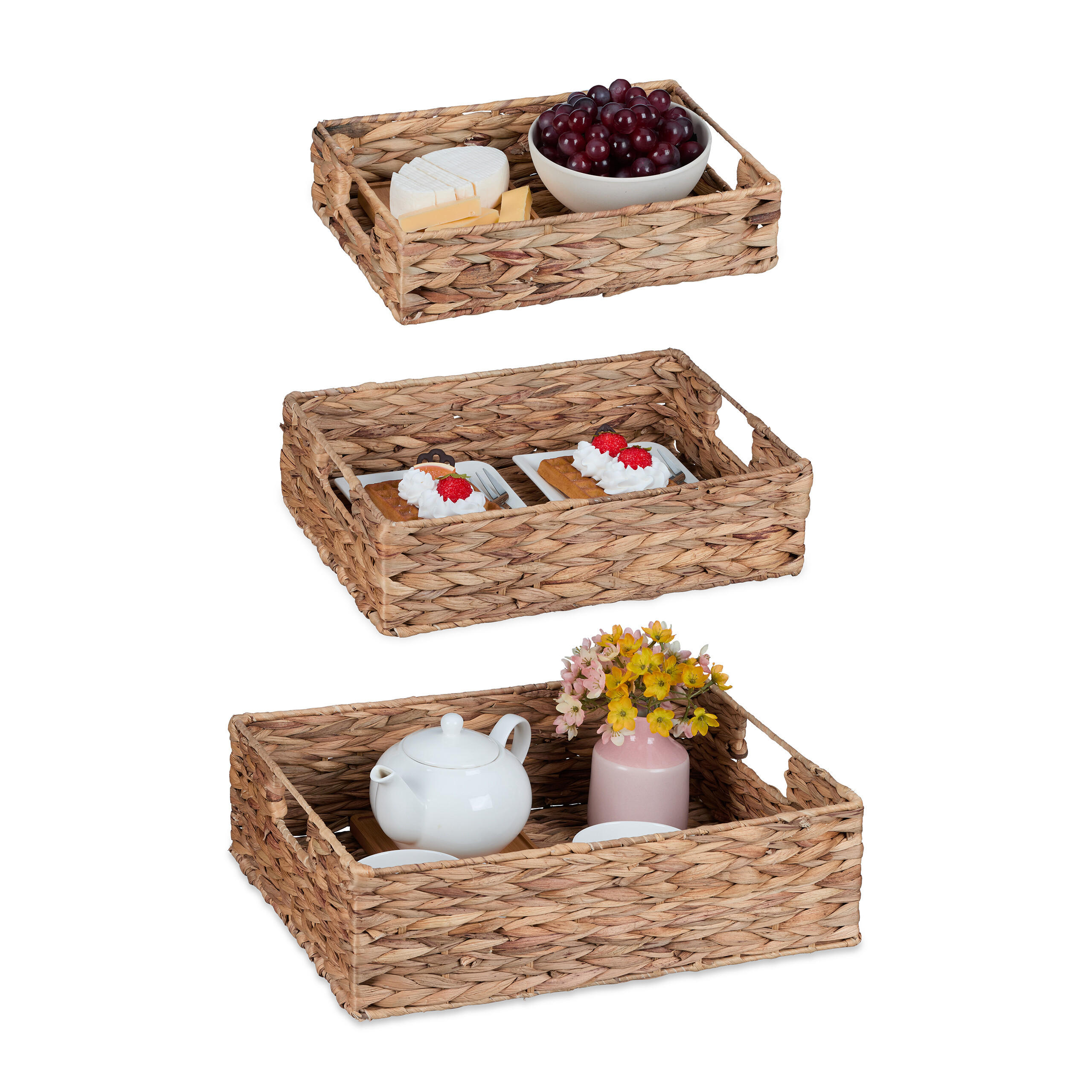 Relaxdays PODNOS Přírodní 3dílný-set z vodního hyacintu s úchyty 40x30 cm