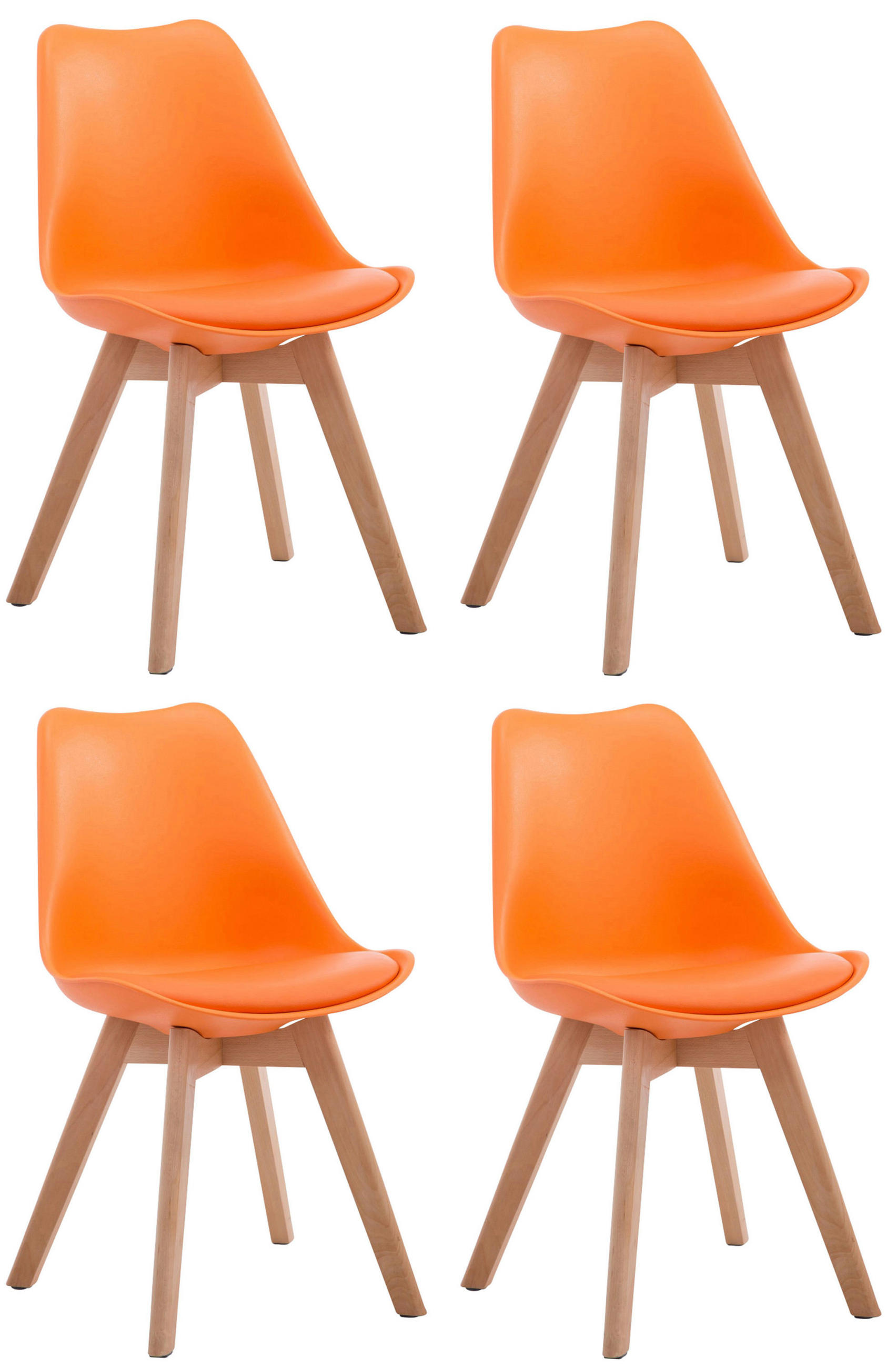 STUHL 4er Set Lederlook orange - Eukalyptusholzfarben/Orange, Holz/Textil (48/84/55cm) - CLP