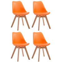STUHL 4er Set Lederlook orange - Eukalyptusholzfarben/Orange, Holz/Textil (48/84/55cm) - CLP