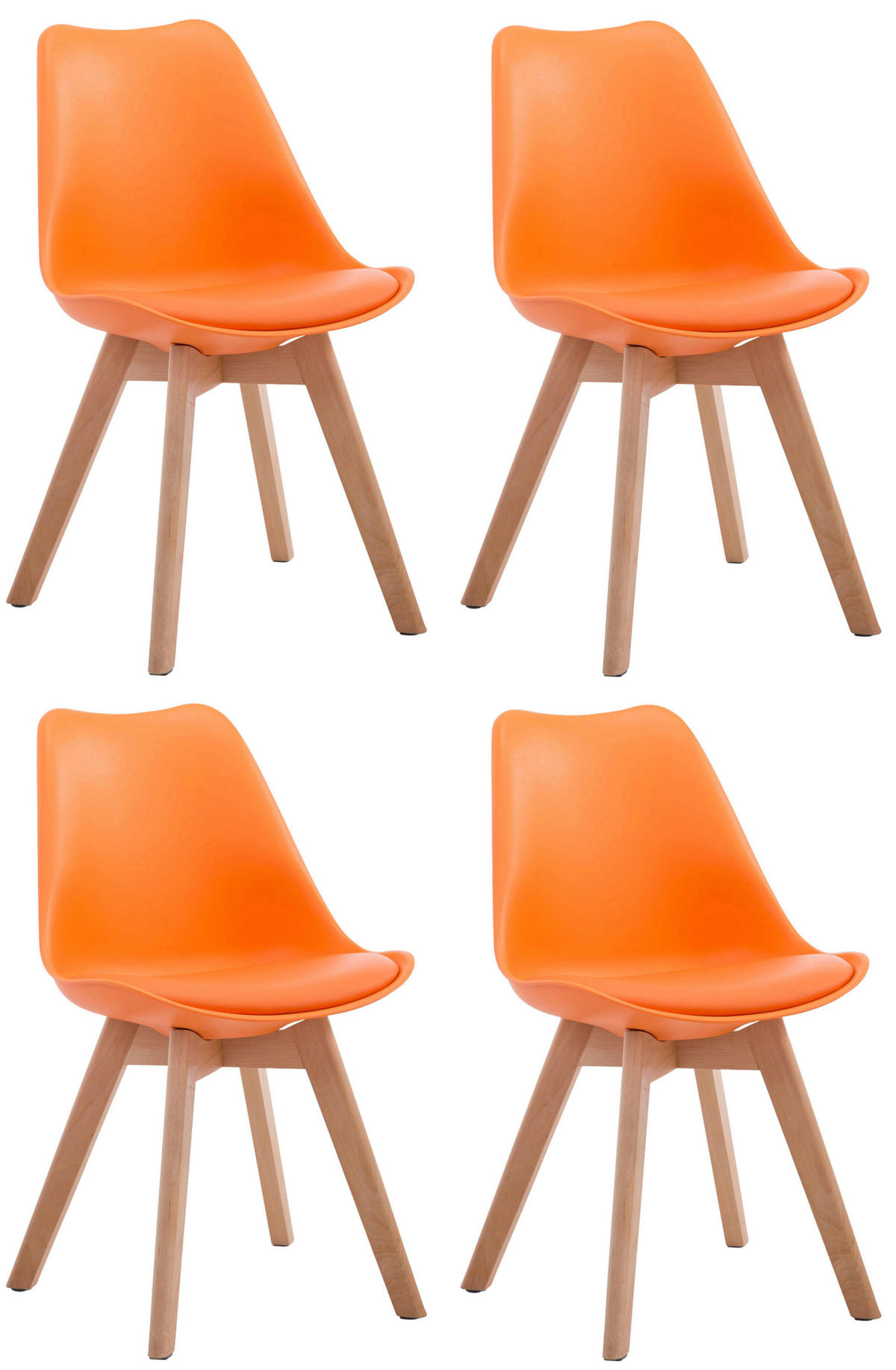 STUHL 4er Set Lederlook orange - Eukalyptusholzfarben/Orange, Holz/Textil (48/84/55cm) - CLP