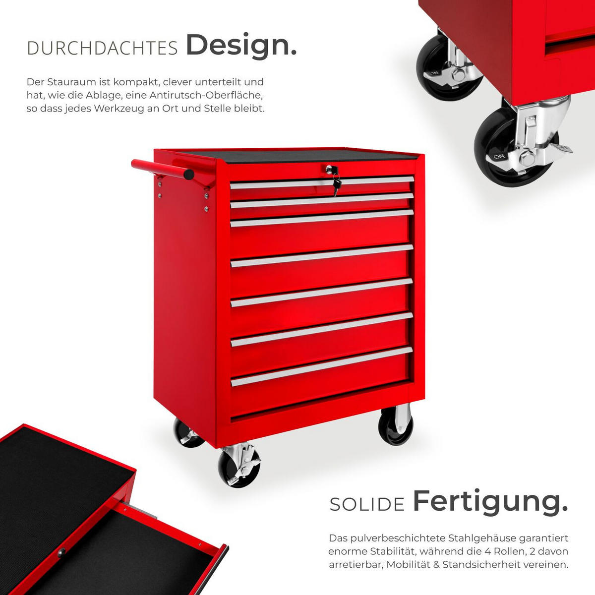 WERKZEUGWAGEN ,Rollen Ø 100 mm,rot - Rot, Metall (33/79/69cm) - tectake