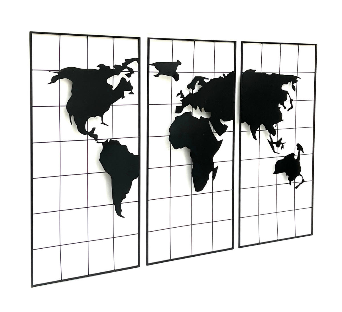 WANDDEKORATION Weltkarte Metall 170 x100 cm Schwarz 3-teilig 210329 - Schwarz, Metall (170/100/1cm) - DanDiBo