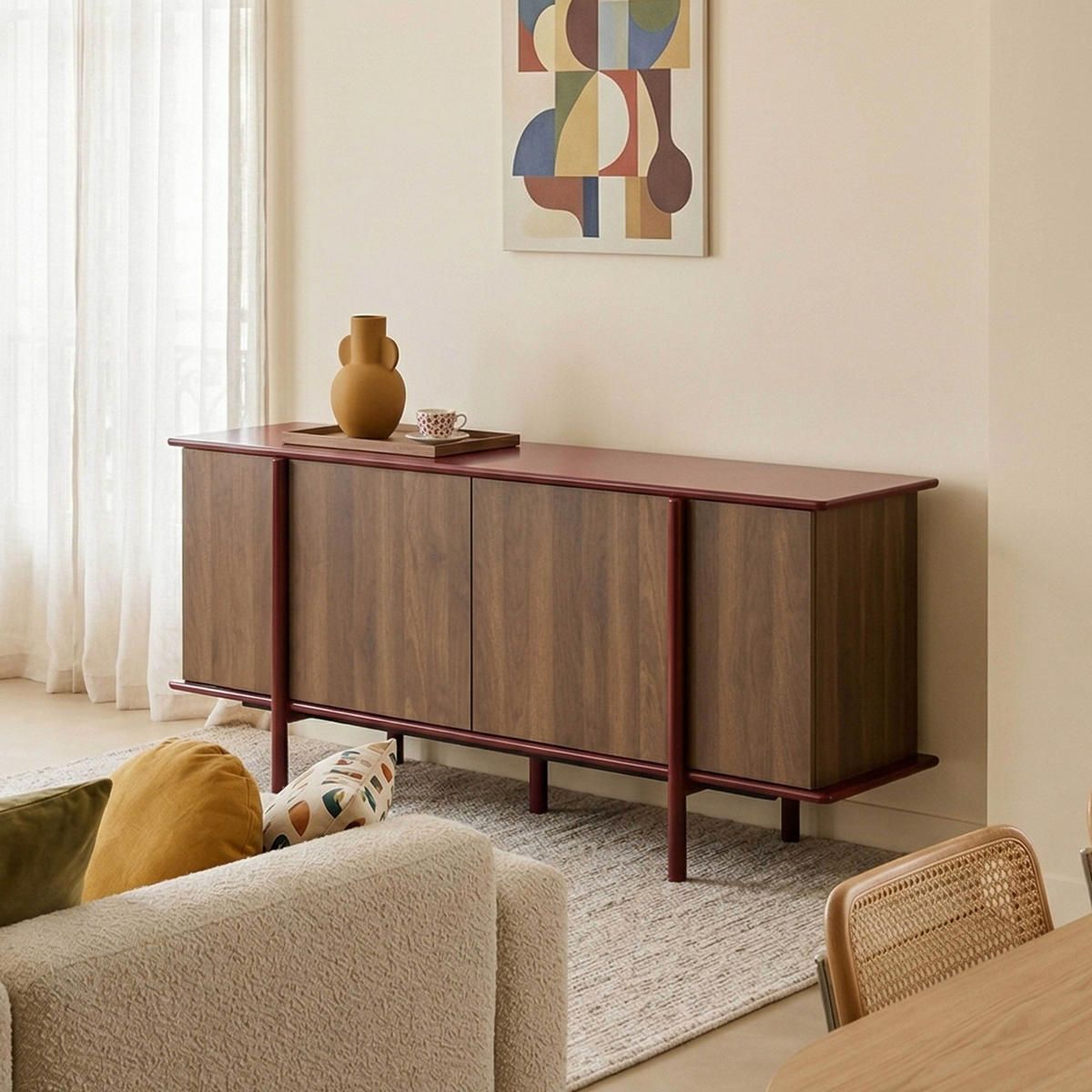 SIDEBOARD mit 4 Türen, bordeaux - Rot, Holz (180/75/40cm) - Oviala