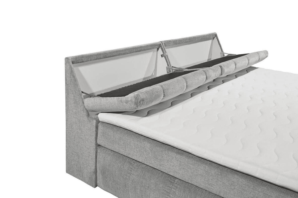BOXSPRINGBETT XXL 240x200 – 7‑Zonen-Tonnentaschenfederkern, H2, Topper, Unterbox & Bettkasten - Silberfarben/Hellgrau, Holz/Kunststoff (200/240cm) - ed exciting design
