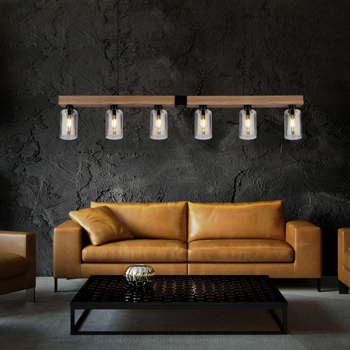 HÄNGELEUCHTE HADERA Metall Schwarz Glas rauch - Schwarz, Glas (140/10/120cm) - Globo Lighting