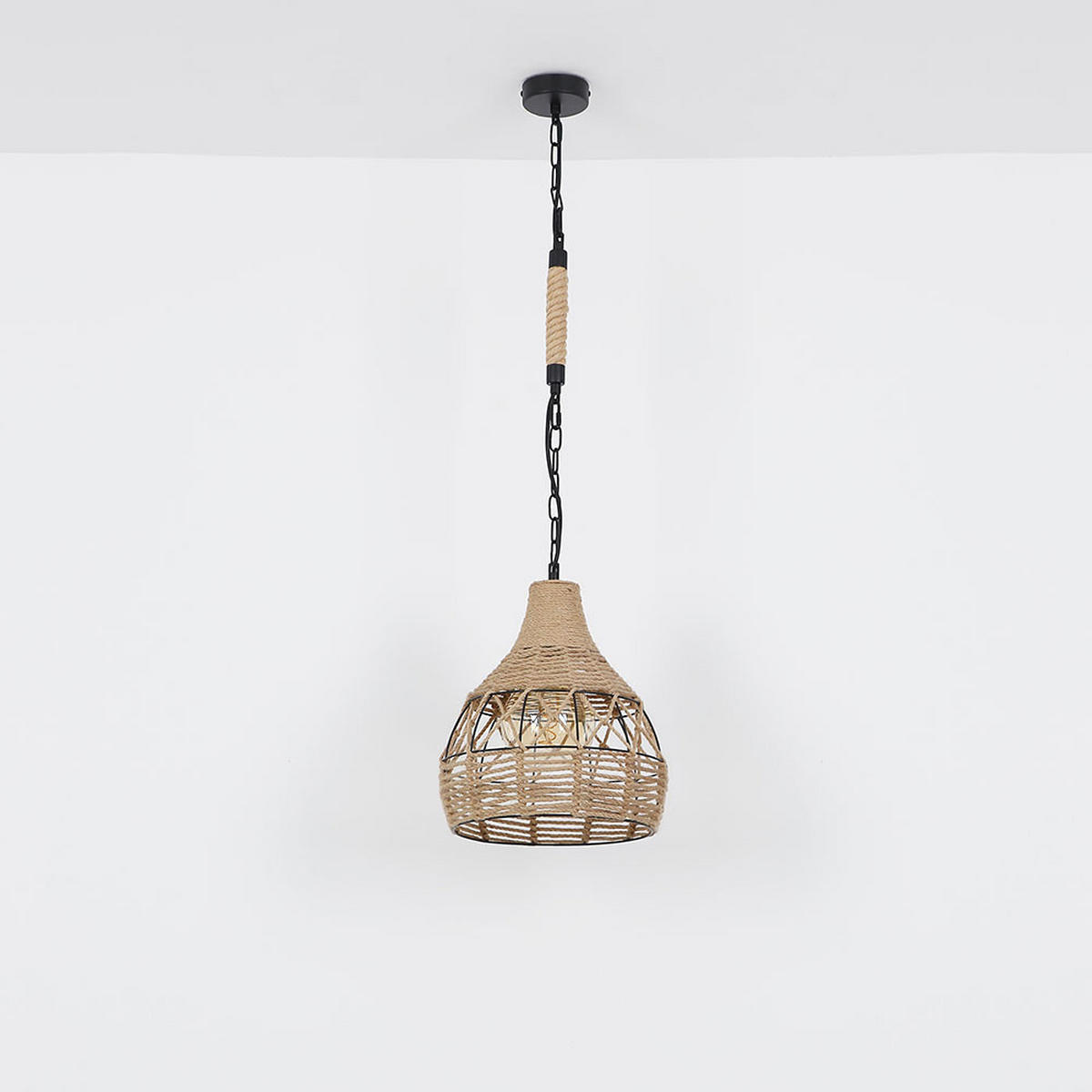 HÄNGELEUCHTE Hanfseil Braun Gitteroptik - Braun, Metall (30/30/135cm) - Globo Lighting