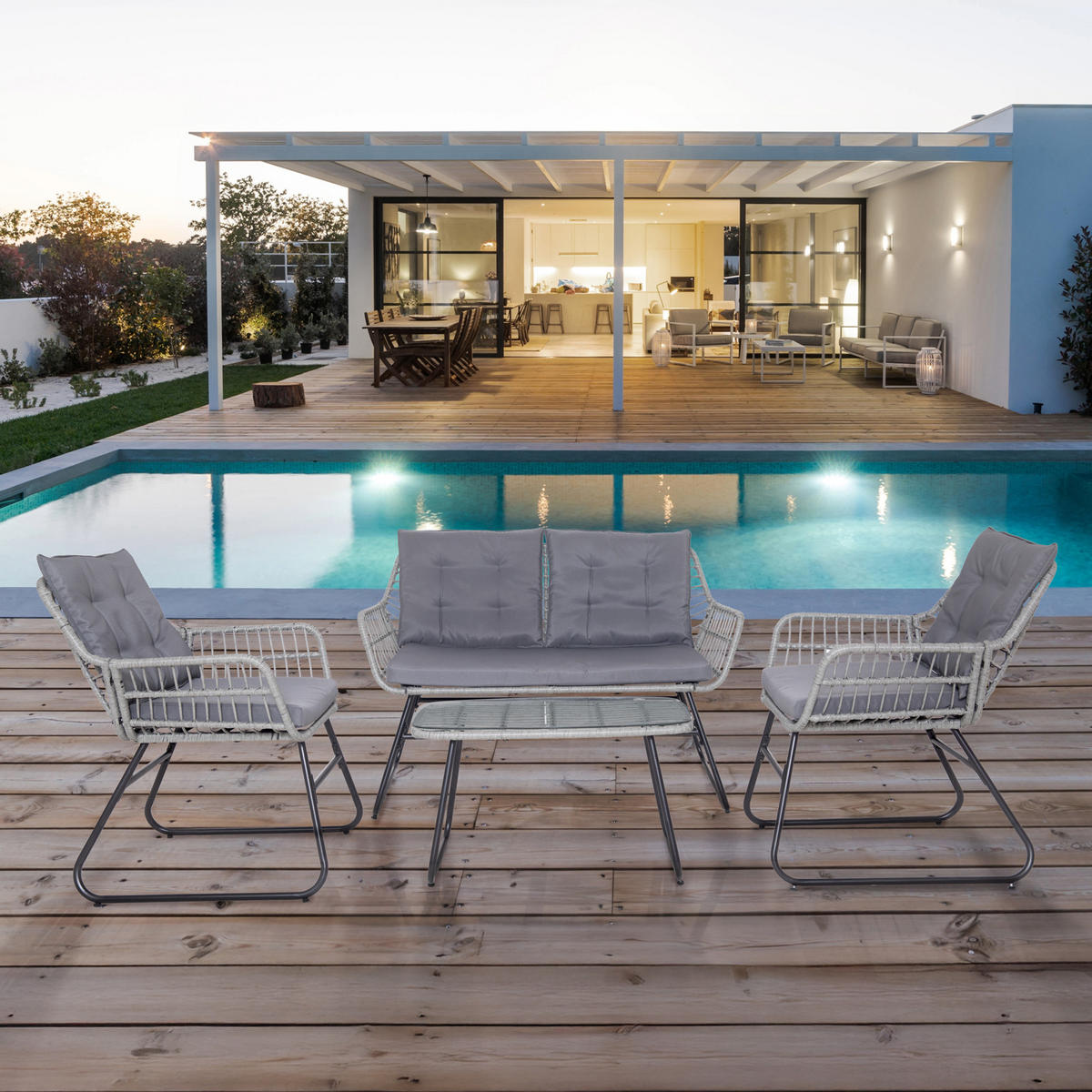 GARTENSET Capri Hellgrau - Dunkelgrau/Hellgrau, Kunststoff - SVITA