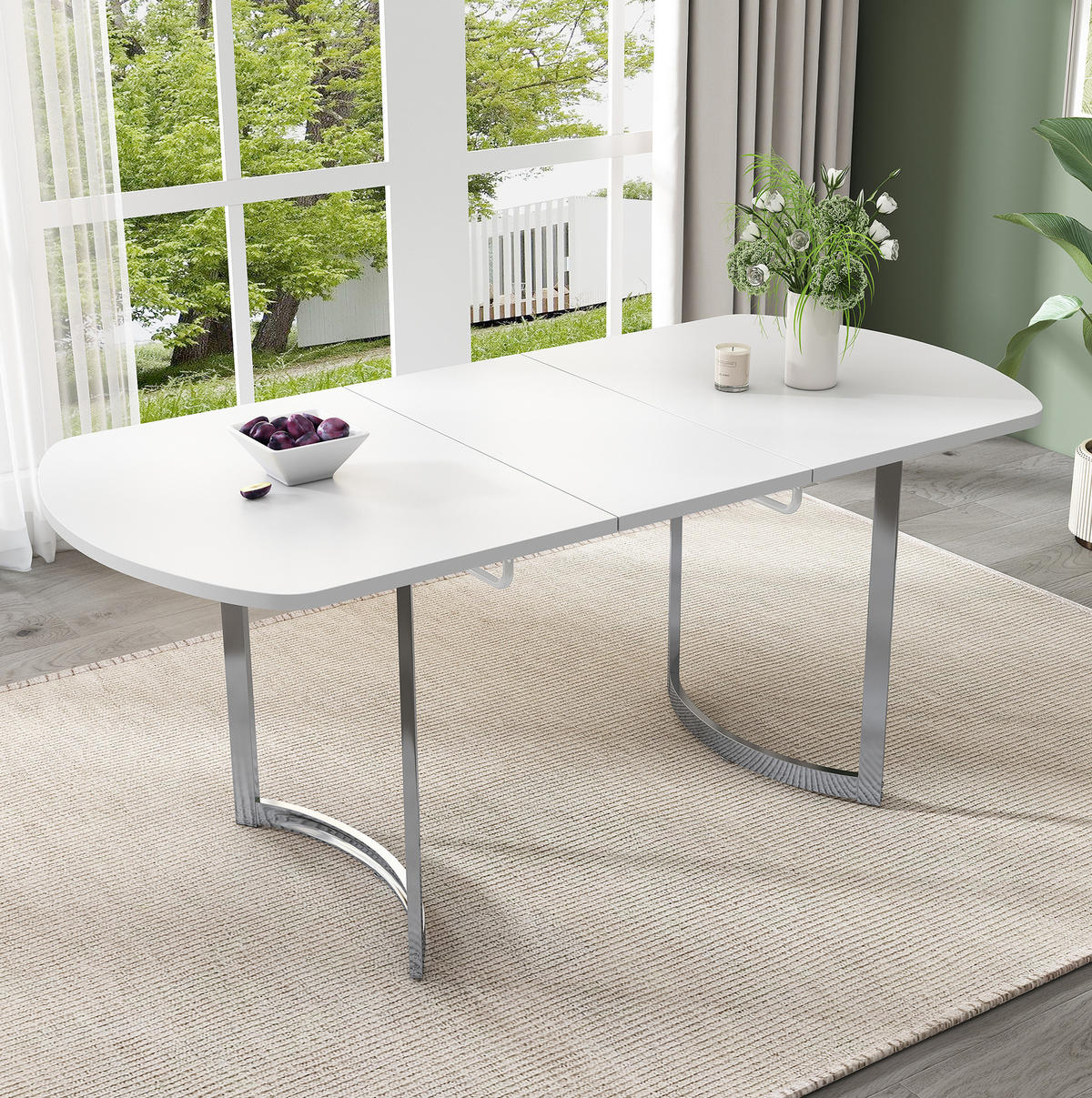 JEDILNA miza 140/180 x 80 cm raztegljiva, klasičen dizajn, srebrne kovinske noge, Bela - bela, leseni material (180/80/75.5cm) - Redom