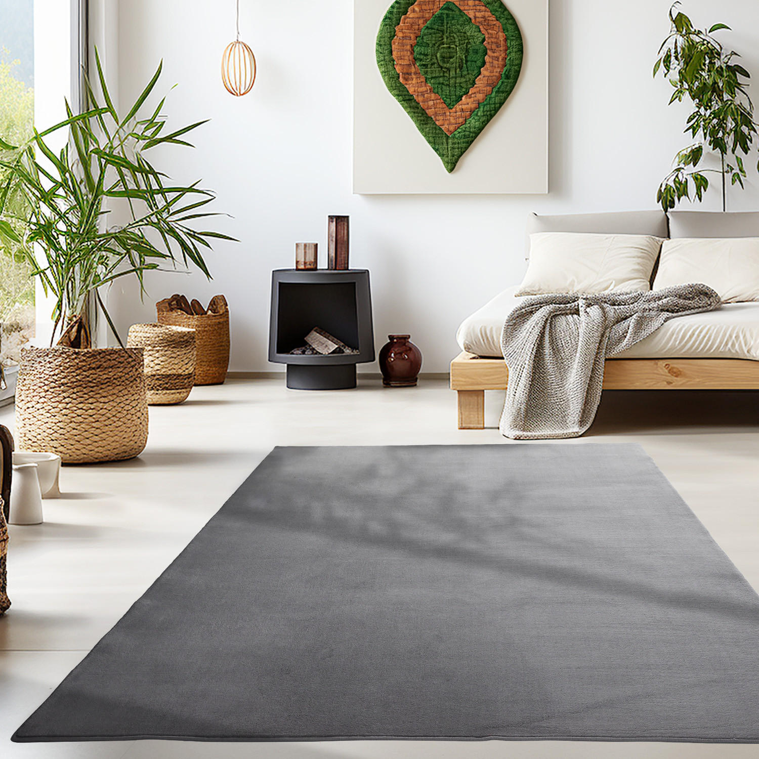 TEPPICH Kurzflor Uni-Farbe Microfaser Antirutsch Wohnzimmer waschbar Grau Rechteckig 120x170 - Grau, Textil (120/170cm) - KADIMA DESIGN