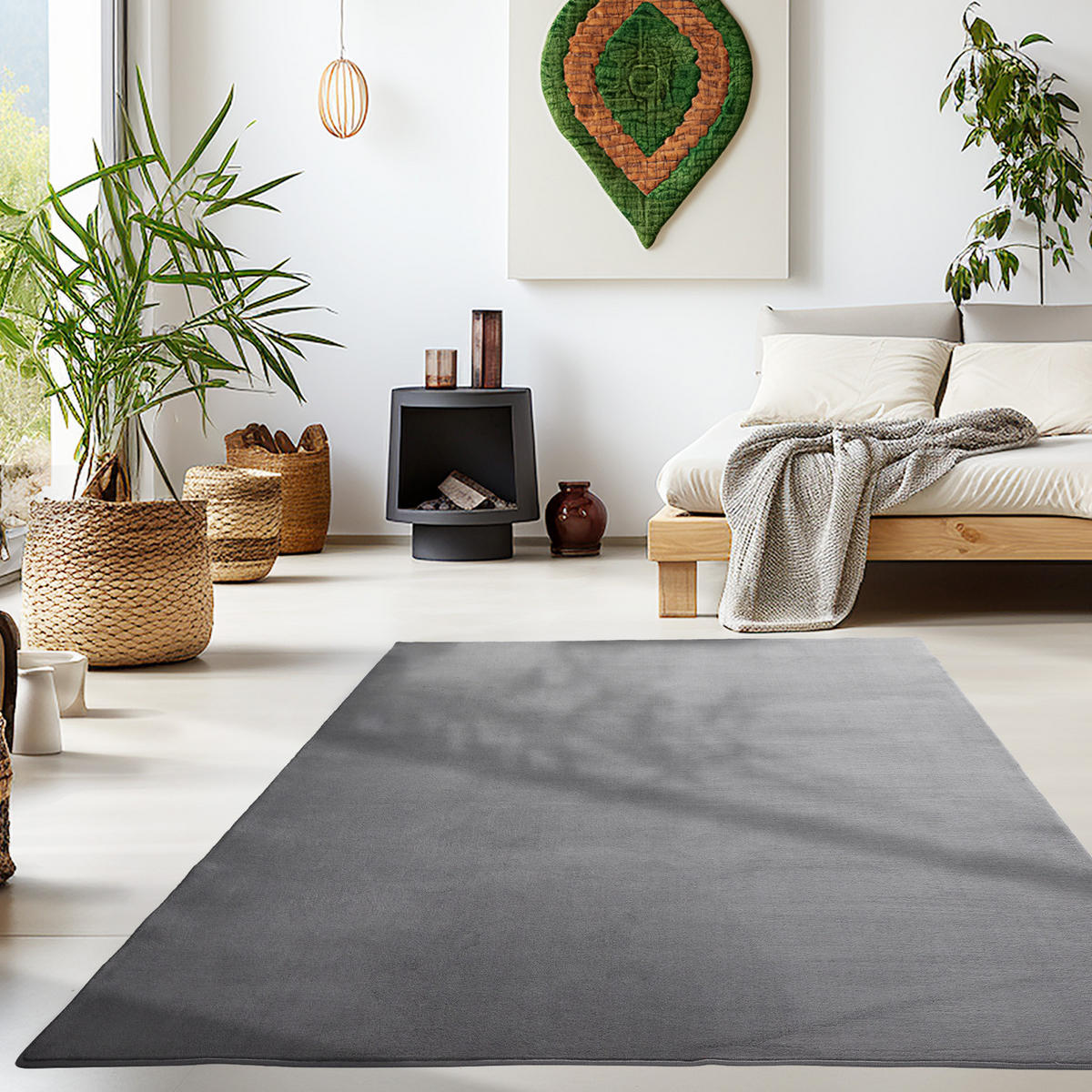 TEPPICH Kurzflor Uni-Farbe Microfaser Antirutsch Wohnzimmer waschbar Grau Rechteckig 240x340 - Grau, Textil (240/340cm) - KADIMA DESIGN