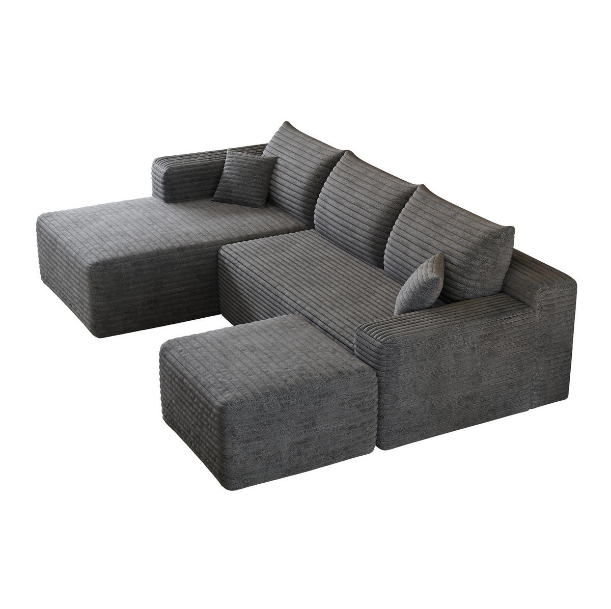 ECKSOFA 241 cm aus Stoff mit Cordbezug und Chaise Lounge Dunkelgrau - Dunkelgrau, Textil (151/241cm) - Modenvie