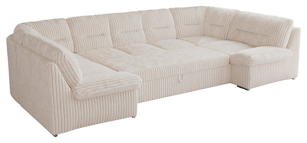 WOHNLANDSCHAFT COMODO U Beige Cord - Beige/Silberfarben, Textil/Metall (340/93/206cm) - MKS