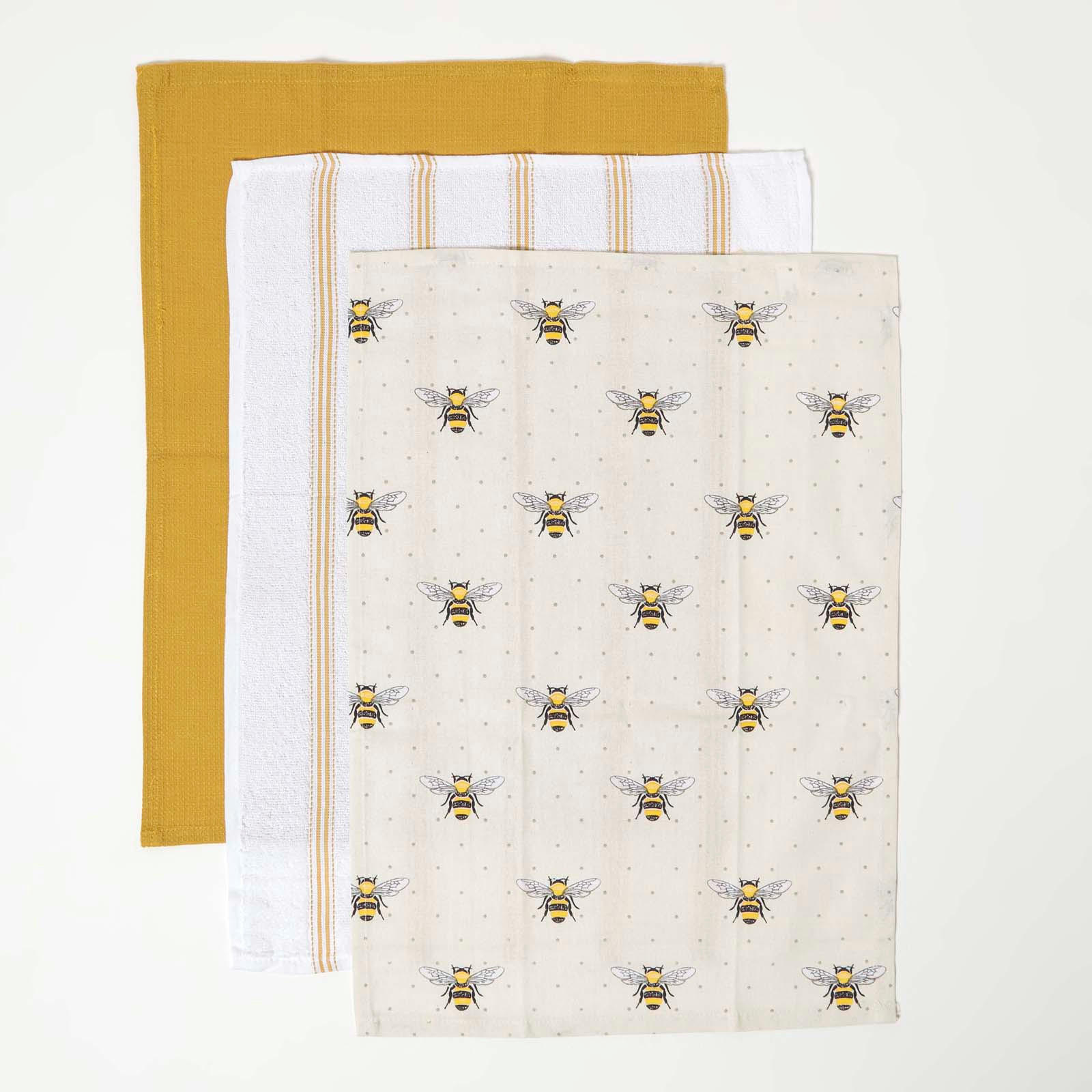 GESCHIRRTÜCHER-SET Bienen 3-teilig, 100% Baumwolle - Gelb, Textil (40/65cm) - Homescapes