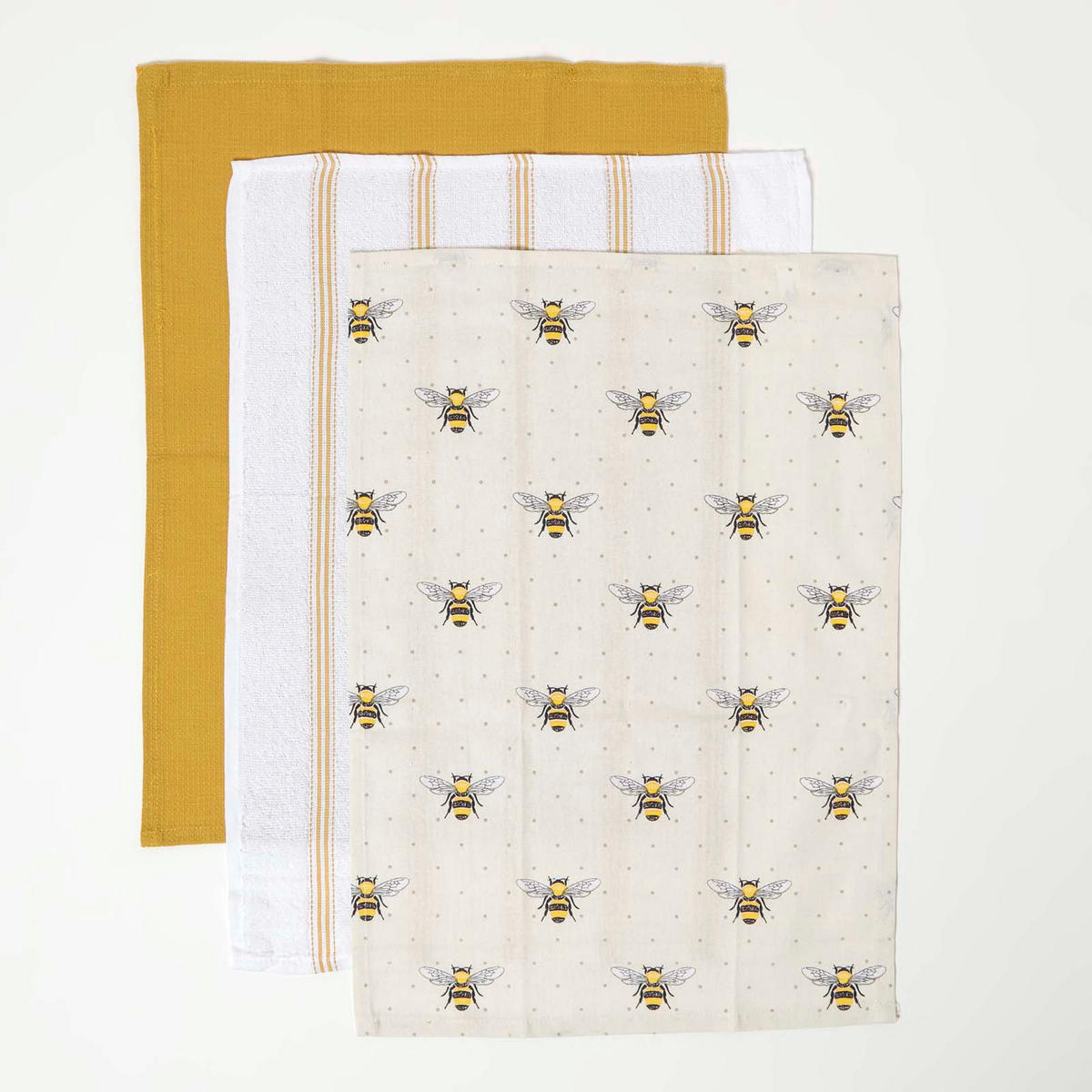 GESCHIRRTÜCHER-SET Bienen 3-teilig, 100% Baumwolle - Gelb, Textil (40/65cm) - Homescapes
