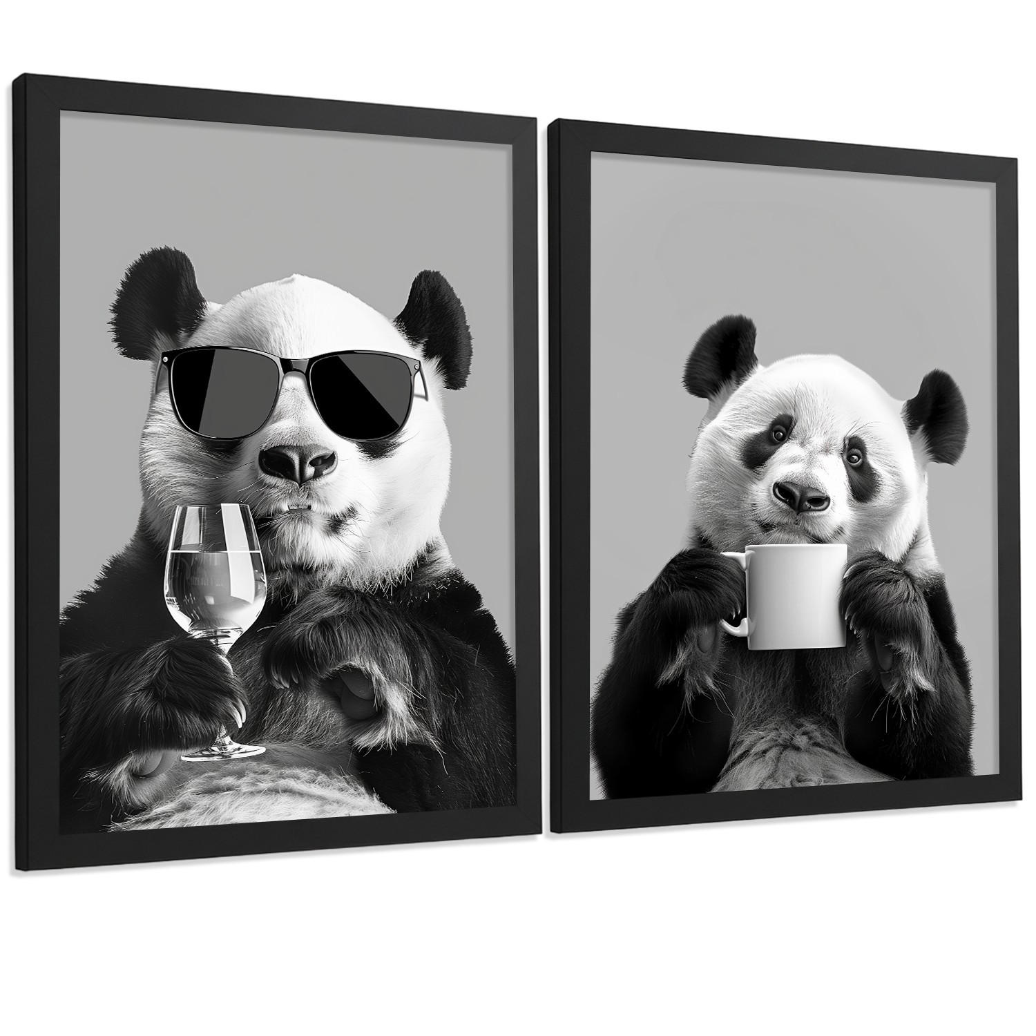 Nacnic PLAKAT Sada 2 Panda Bears A4 Černý rám